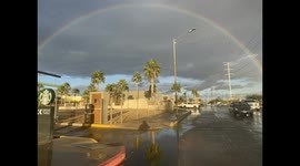 Full rainbow over Hermosillo in Mexico during the cold winter