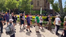 Protest outside funeral of Cardinal George Pell at St Mary’s Cathedral in Sydney, Australia