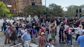 Protesters face off with supporters of Pell outside funeral of Cardinal George Pell at St Mary’s Cathedral in Sydney, Australia