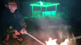 Making a campfire when camping with children is their first experience