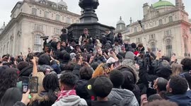 UK Rapper, Digga D, films a music video in Piccadilly Circus with his fans