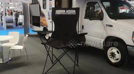 A massive camping chair at the Destinations Travel Show held at Olympia in London