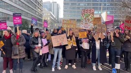 Nurses gather outside St Thomas’ Hospital for the second day as strikes continue