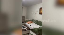 Video shows damaged home Turkish city of Adana with huge cracks in walls and gaping holes