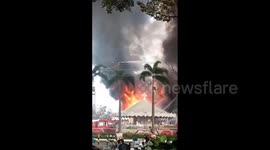 Huge fire breaks out at bus terminal in Quezon, Philippines