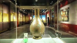 Warring States Period Bronze Lifting Pot Displayed at Xuanhua Museum in Zhangjiakou, China