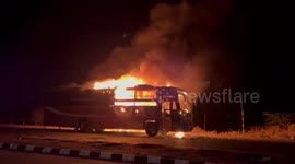 Fire broke out in a public bus on national highway in India