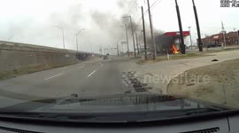 Quick-Thinking Cop Acts To Secure Disaster Zone After Petrol Station Explosion In Oklahoma City, OK, USA