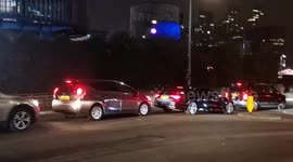 An unusual site outside the 02 in London as a horse and cart that was used to transport the Bad Boy Chiller Crew departs the 02 Arena after dropping of the Band