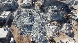 Aerial video of demolished buildings in northern Syria due to the earthquake