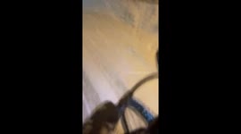 Bike falling on ice in Arctic Circle, Northern Norway