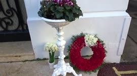 Flowers tributes outside Turkey Consulate General London commemorate victims of Turkey-Syria earthquakes