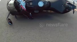 Accident: Motorcyclist Tries to Brake Turn But Falls off Motorbike Instead