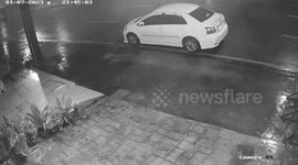 Selfless owner gets wet shielding pet dog from rain