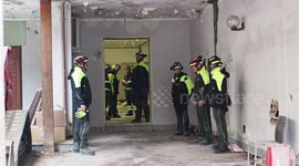 Firefighters during the demolition of the bunker of Camorra boss Michele Zagaria, in via Mascagni in Casapesenna, the demolition process will last about two weeks.