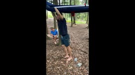 Creative boy's cool hammock trick proves that with great risk comes great reward
