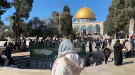 Palestinian muslims celebrate of the Islamic holiday of Isra Mi'raj at Al-Aqsa Mosque, in the Old city of Jerusalem.