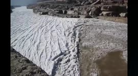 Beautiful ice scenery over Hukou Falls on Yellow River