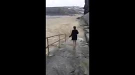 Running across the beach into the sea in Portreath on Boxing Day!