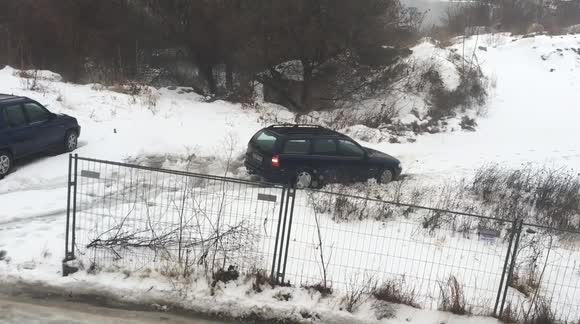 Slippery downhill conditions makes driving hard during Bulgarian winter