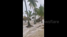 Flooded beach after Cyclone Freddy hit Belle Mare, Mauritius