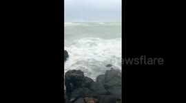 Sea raging due to the Cyclone Freddy in Cap Malheureux, Mauritius