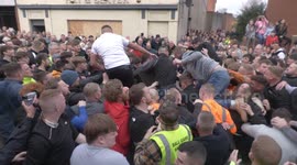 Proud mayor watches rough and tumble as the Atherstone Ball Game 2023 takes place in the UK