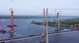 Aerial footage shows bridge construction over Mekong River in Vietnam