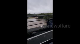 Manawatu river widens due to Cyclone Gabrielle in Woodville, New Zealand