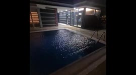 Pool shakes during 6.4-magnitude earthquake in Turkey