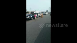 Traffic jam caused by protest in Benin City, Nigeria