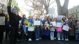 Children lead march to Russian embassy on first anniversary of Ukraine war