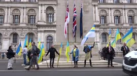 Ukraine National Anthem at The Cenotaph marked one year anniversary of conflict - Whitehall