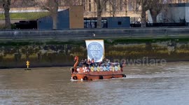 Extinction Rebellion sail in front of Parliament in water pollution protest
