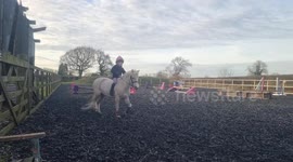 Harriett riding bareback to perfect her balance on her pony Lily.