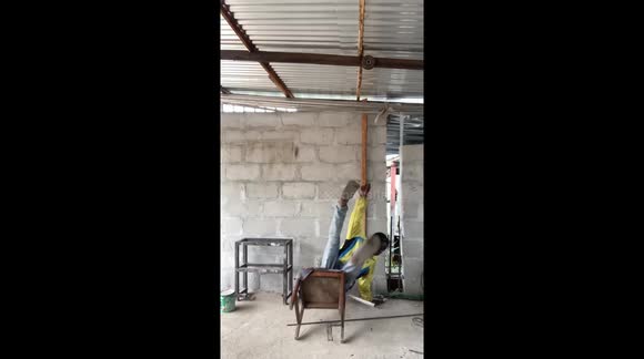 Camera captured moment when a boy sleep off a chair and fell on a sharp object