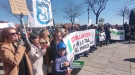 Neighborhood, educational and environmental associations, in addition to surrounding citizens, protest against the destruction of parks by the expansion works of Metro Line 11 in Madrid on 4th March, 2023.