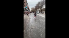 Unexpected Skating on Ice-Covered Streets of Abakan, Russia