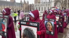 Iranian handmaidens protest for international women day