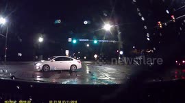 Close Call: Speeding Red Car Nearly Ensues an Collison at a Crossing