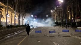 Police and tear gas at the protest in Tbilisi, Georgia