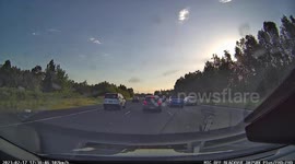 Close Call: Car Franticly Speeding on Highway Endangering Drivers