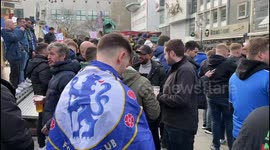 CHELSEA FANS SINGING BEFORE THE MATCH AGAINST DORTMUND IN THE GERMAN CITY IN THE CHAMPIONS QUALIFIER