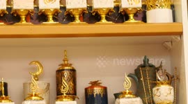 Palestinian Ibrahim Abu Saraya, 34, makes incense at his shop in Gaza city