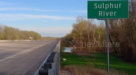 Flood stage North branch Sulphur River in Red River River County Texas on hwy 271 2 miles north of Talco Texas.