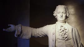 The statue of the architect Luigi Vanvitelli exhibited in the Royal Palace of Caserta, during an exhibition dedicated to him for the 250th anniversary of his death.