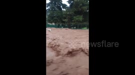 Turkey floods: Bus travels in raging and muddy flood waters