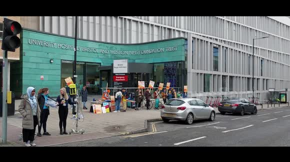Junior Doctors on strike picketing outside Bristol Royal Infirmary