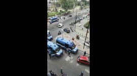 Frankfurt fans in Naples near centro historico area. There is a police escort for the Frankfurt fans.