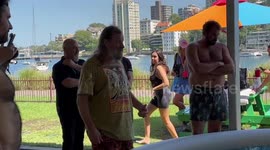 Wim Hof ice bath at the Human Kind summit in Sydney, Australia